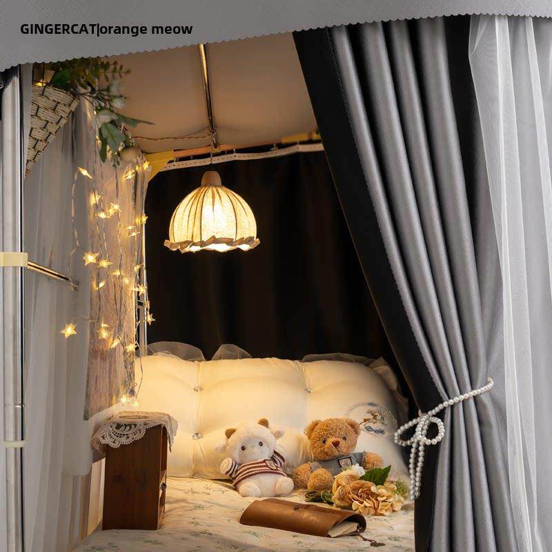 橙色喵强遮光宿舍床帘u型轨道宿舍双层床加厚窗帘一体大学生蚊帐