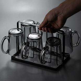 带把烟灰玻璃杯家用耐热泡茶杯客厅喝水杯具套装高档绿茶杯子待客