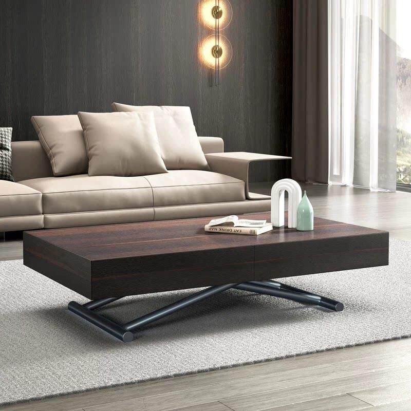 意式轻奢茶几现代简约长方形茶几方茶几不锈钢黑橡木胡桃木色茶几