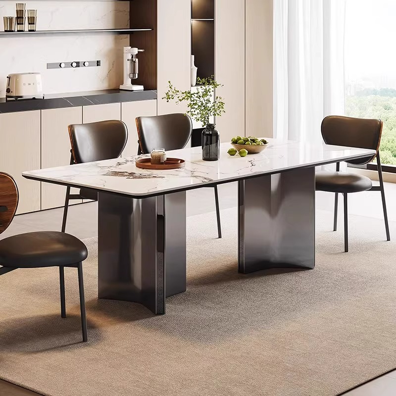 岩板餐桌轻奢现代简约高级感极简饭桌家用小户型长方形餐桌椅组合