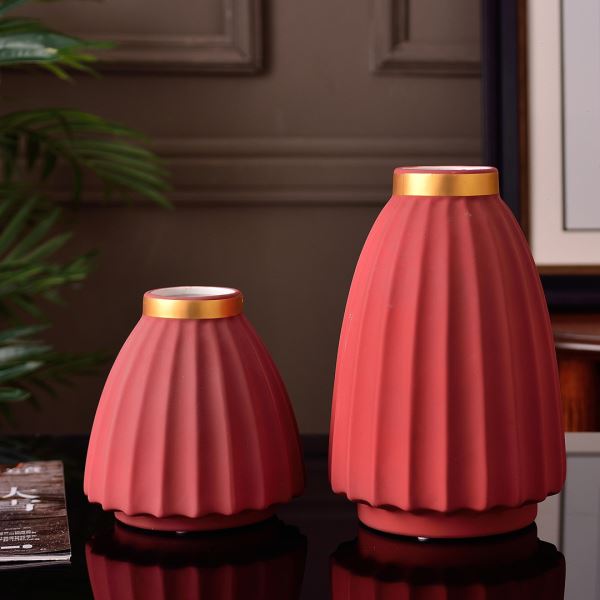 轻简奢简约亚光灰黑红色磨砂陶瓷花花器君子兰家居软装饰品