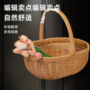 手提家用野餐篮子收纳手工编织塑藤编水果篮月子花篮鸡蛋篮