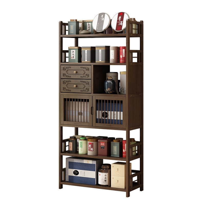 W*博古架置物架多功能茶柜架茶台玄关多宝阁书架实木多层储物架中