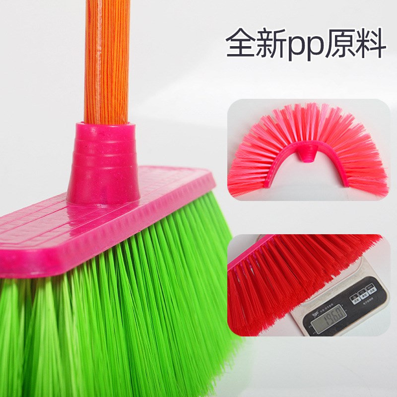 2把五排扫帚头木把柄软毛硬毛塑料加厚单个庭院扫把工厂生胶