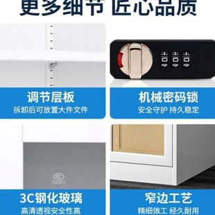 锁收纳柜公室文件柜2米 H9r钢制书柜带玻璃门展示柜多层家用密码
