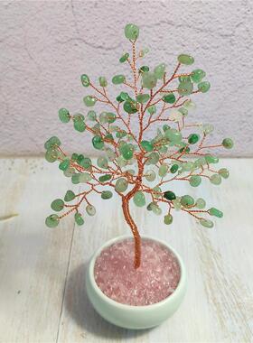 天然海蓝宝橄榄石碧玺紫黄晶水晶树发财树桃花树送小女生礼物摆件