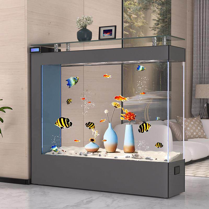 轻奢鱼缸客厅家用屏风隔断长方形大型超白玻璃生态水族箱2026新款