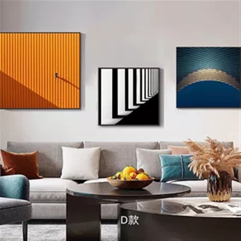 客厅沙发背景墙装饰画轻奢现代风橙色正方形组合餐厅新款定制挂画图片