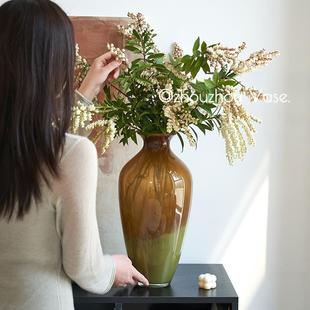 饰日式 中古手工琉璃花瓶复古棕绿色东方美学意境氛围感家居装 摆件