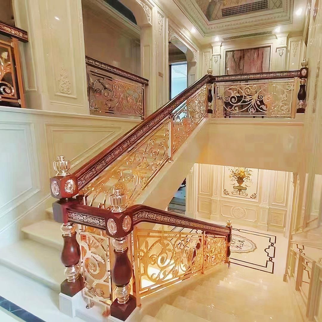 杭州楼梯扶手安装 铝合金别墅楼梯扶手高端大气 浙江室内雕花楼梯