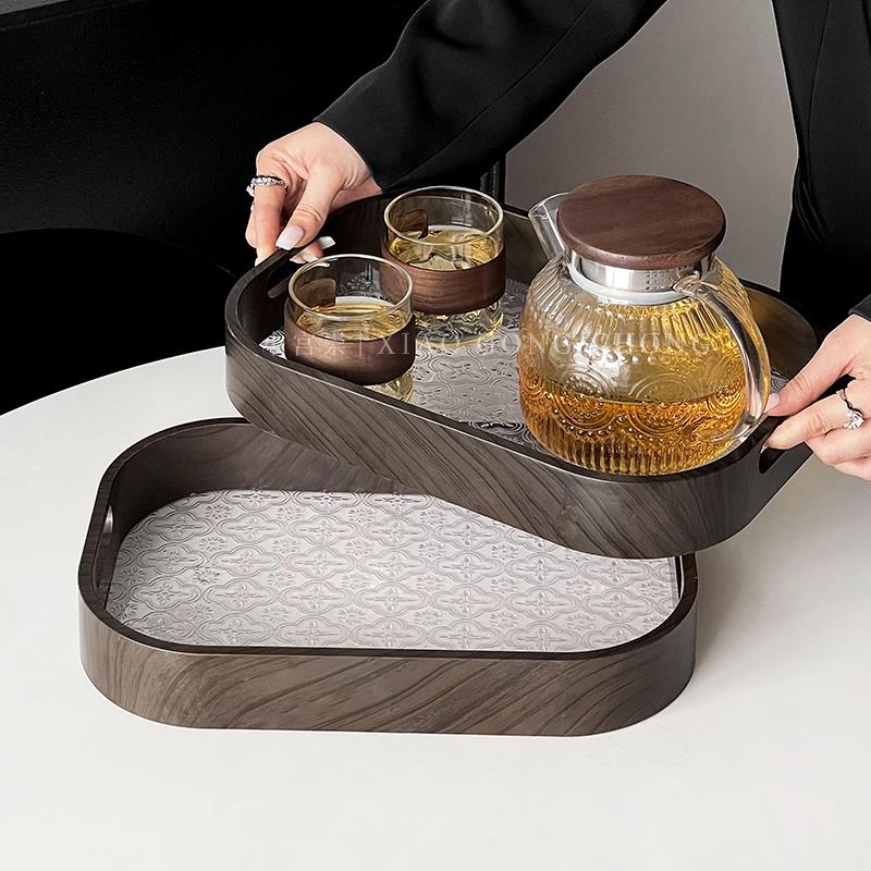 复古中式海棠花茶具茶盘茶杯水杯收纳盘家用茶几托盘点心盘水果盘
