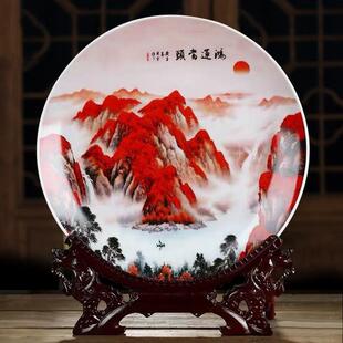 景德镇挂盘瓷器摆件酒柜装饰品陶瓷鸿运当头摆件客厅博古架工艺礼