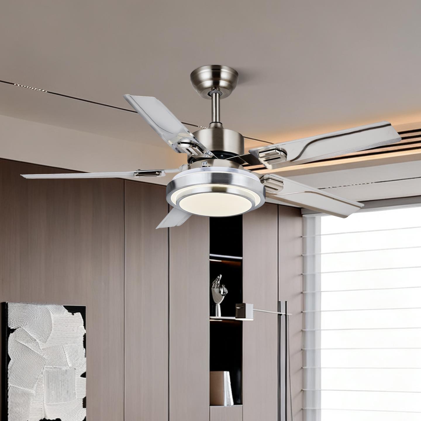 宸居不锈钢餐厅风扇灯时尚简约客厅电风扇吊灯LED静音卧室吊扇灯