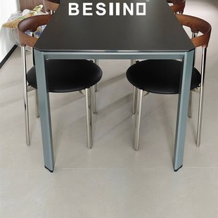 BESIINO 意大利进口拉米娜岩板餐桌创意定制设计师碳素钢瑞文长桌