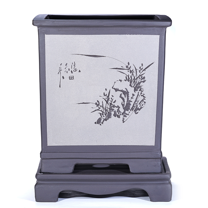 紫砂花兰花盆君子兰花盆陶瓷盆景盆带托盘盆栽花卉兰花专用花盆