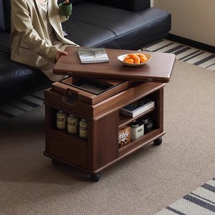 AB/北美黑胡桃木升降折叠茶几可移动沙发边几储物小推车