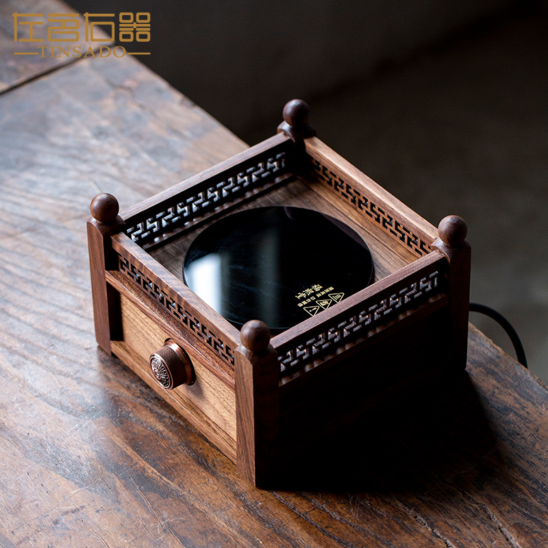 左茗右器围炉煮茶胡桃木静音电陶炉家用耐高温玻璃煮茶壶茶具套装