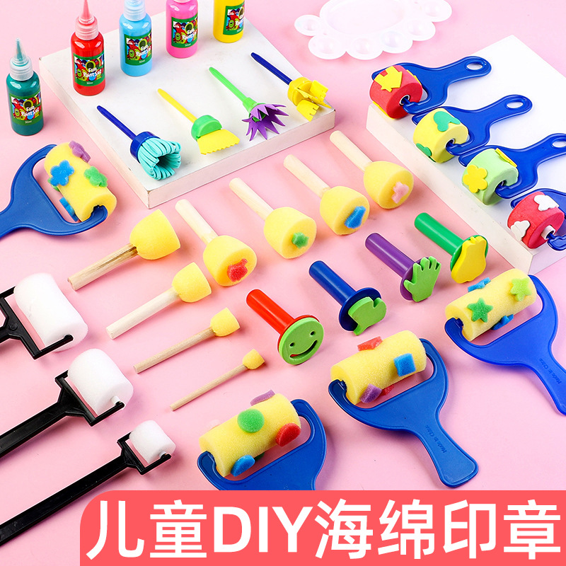 海绵印章颜料拓印工具儿童diy早教幼儿园涂鸦画刷手指画材料批发