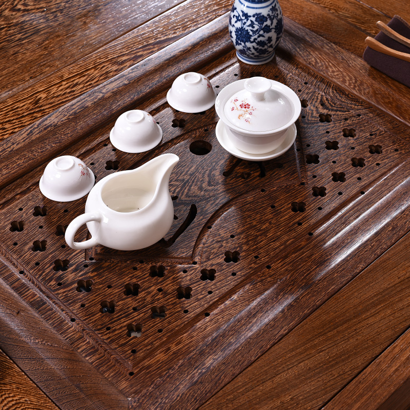 红木家具鸡翅木茶桌仿古中式实木茶桌椅组合茶艺桌正方形功夫茶台