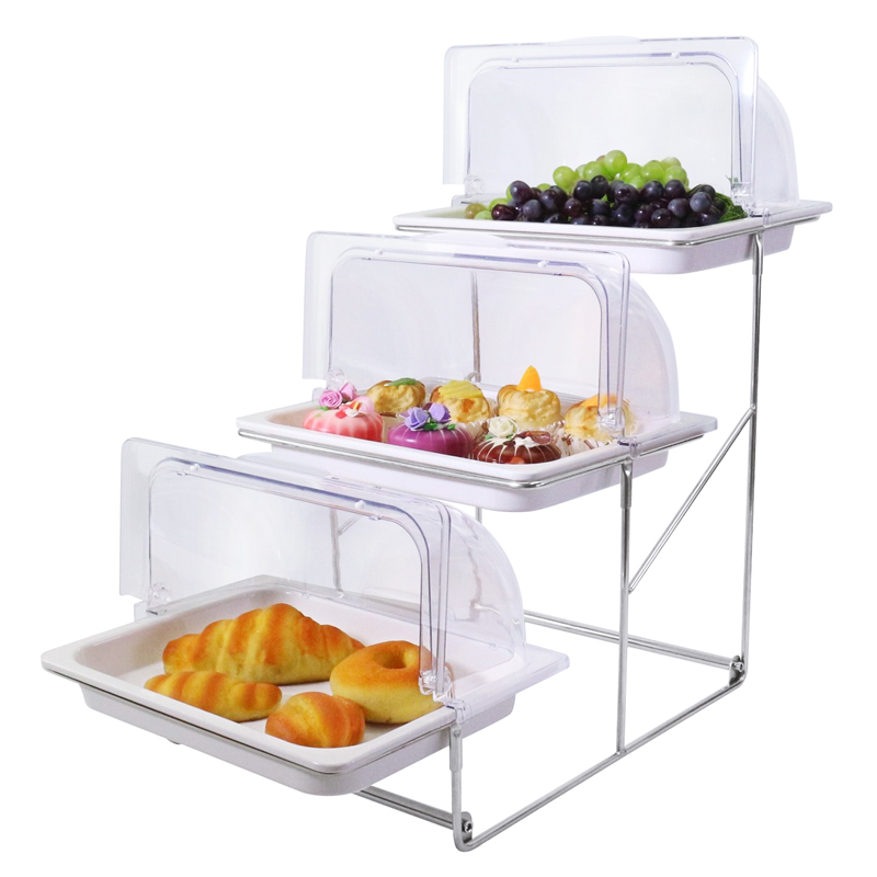 陶瓷三层自助餐点心架带盖熟食冷餐果盘保鲜盖防尘罩透明罩摆摊