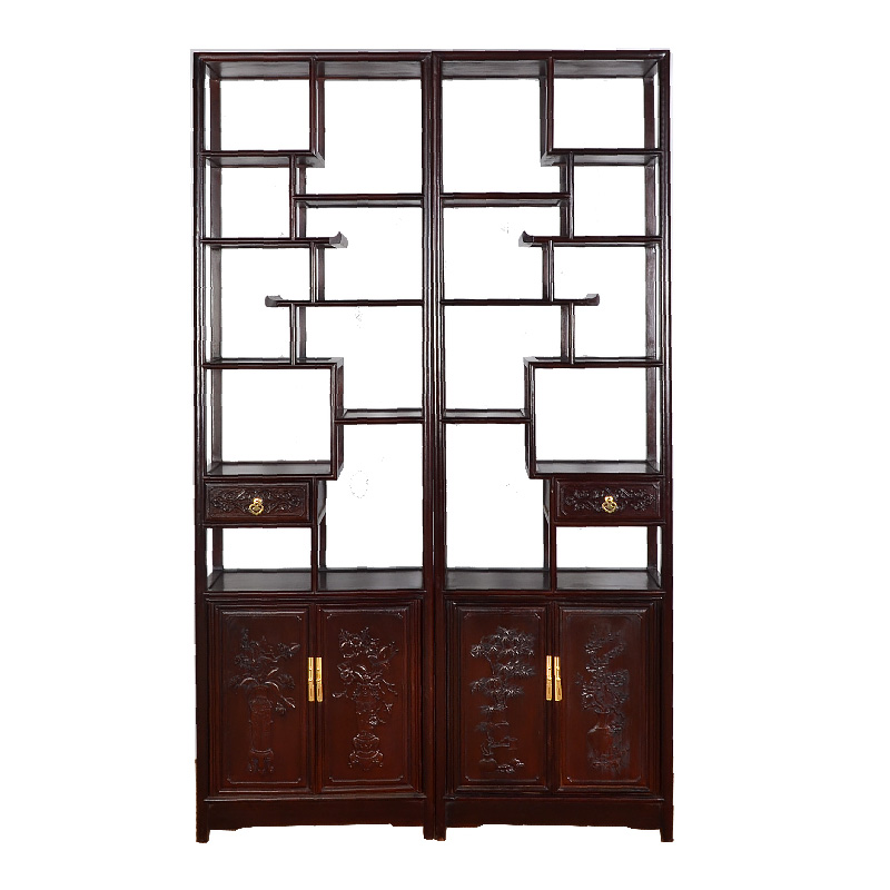 红木家具鸡翅木博古架实木中式客厅玄关多宝阁仿古隔断柜定制颜色
