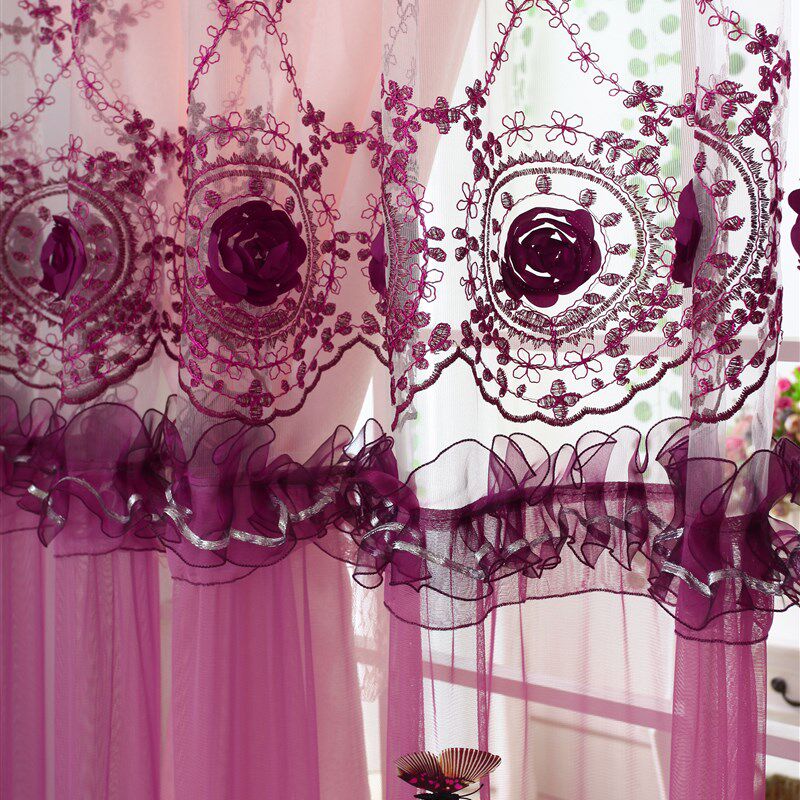 大红结婚绣花蕾丝喜庆婚房韩式窗帘双层客厅卧室飘窗温馨浪漫婚庆