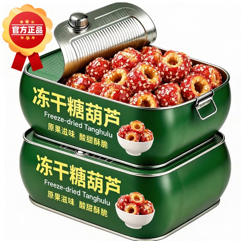 老北京冻干冰糖葫芦整颗无核芝麻山楂球果网红零食解馋休闲小吃