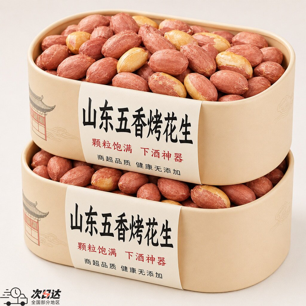 五香烤花生山东特产脱油新货炒货下酒菜蒜香花生米5斤官方旗舰店