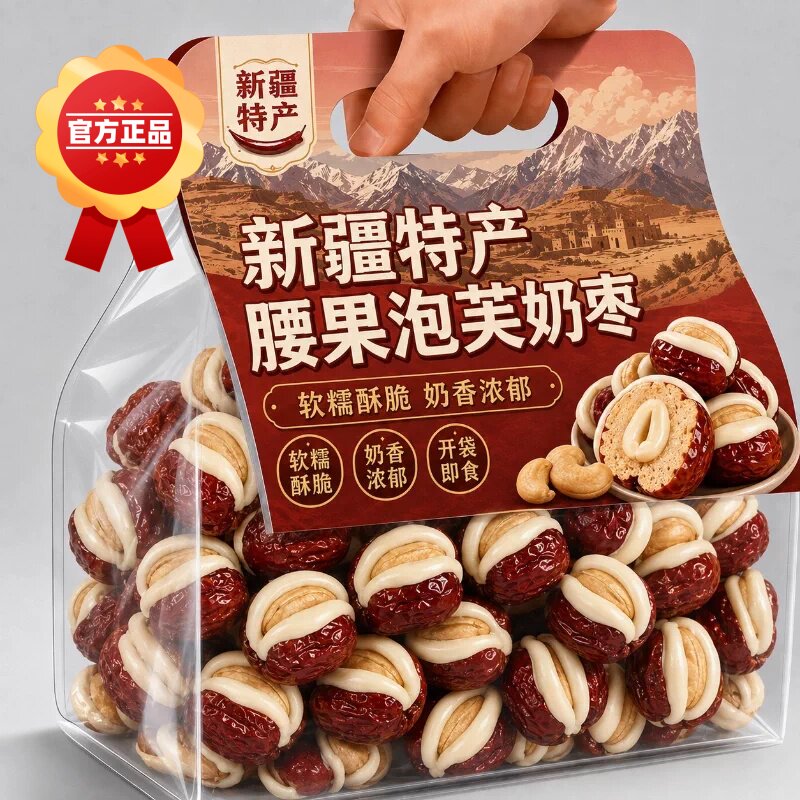 腰果奶芙泡枣新疆红枣夹腰果巴旦木夹心奶枣孕妇儿童健康养生零食