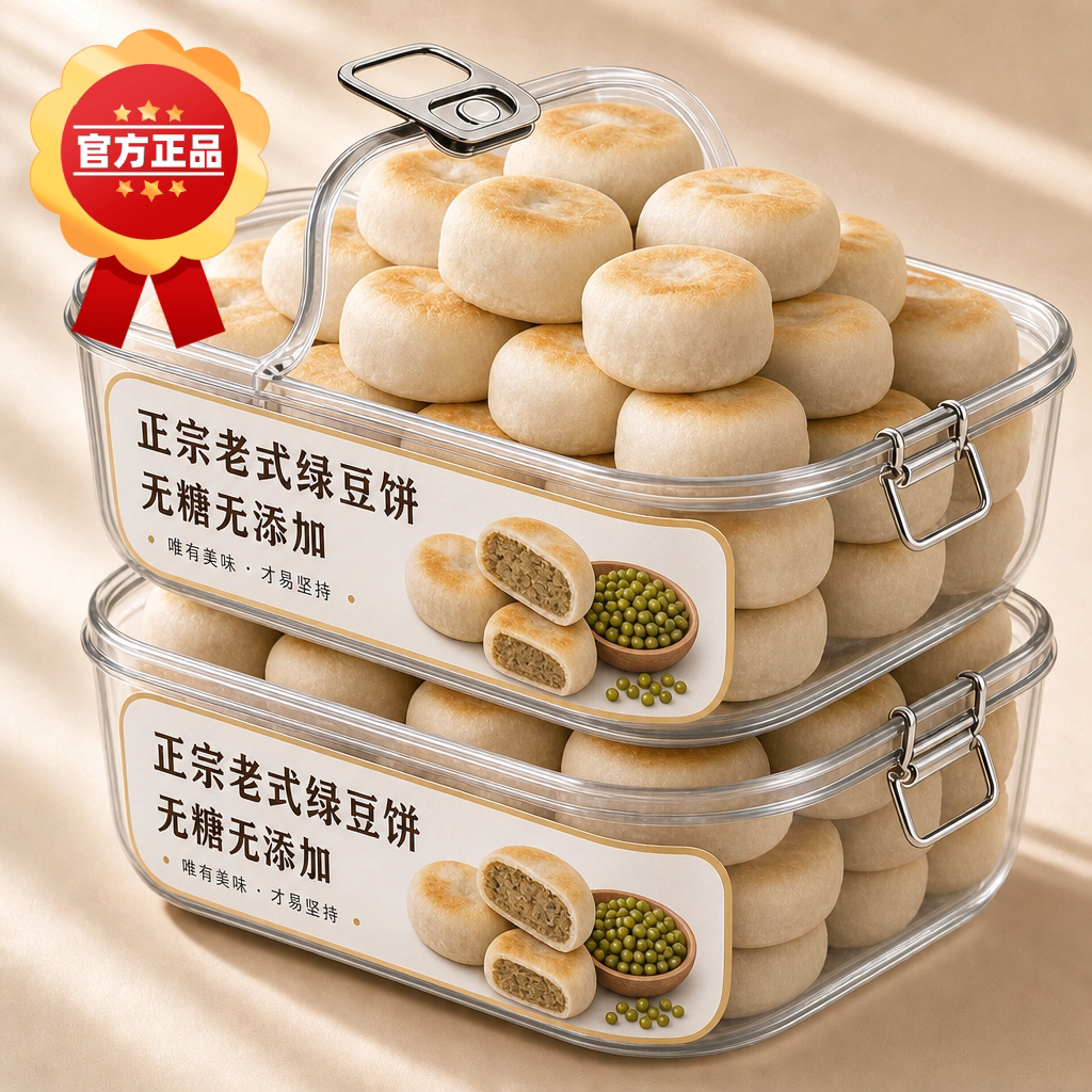 冰皮绿豆饼0蔗糖早餐速食榴莲饼纯手工绿豆糕充饥零食老式糕点