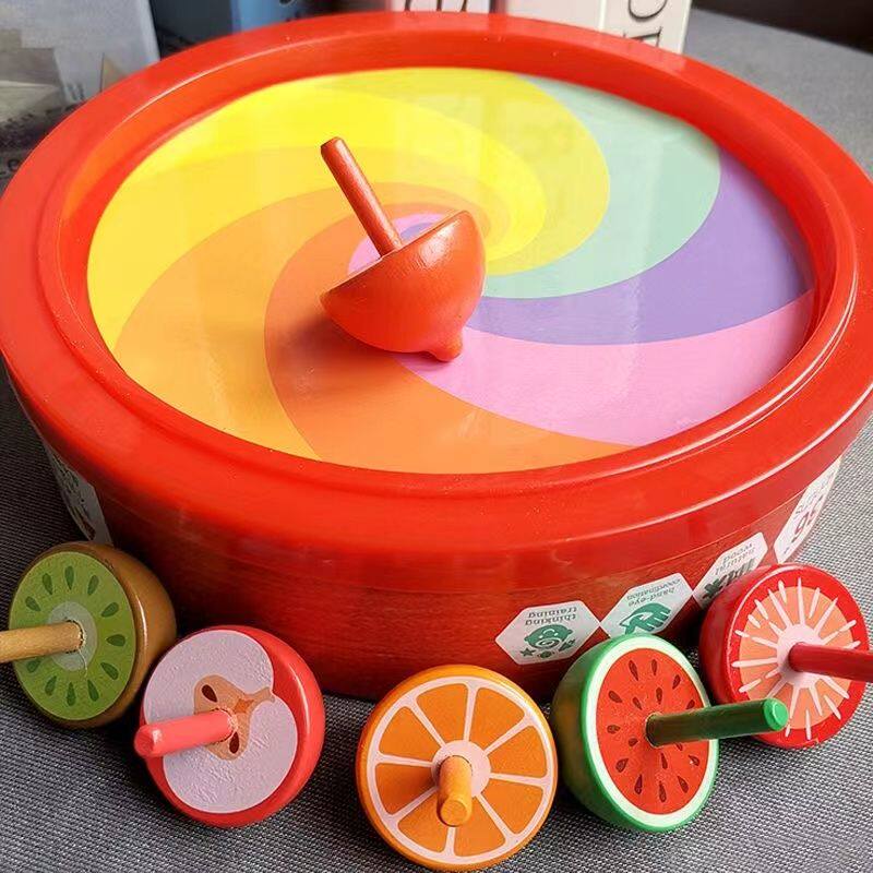 趣味木质小手动旋转陀螺幼儿园男女孩子积木木头玩具益智怀旧解压