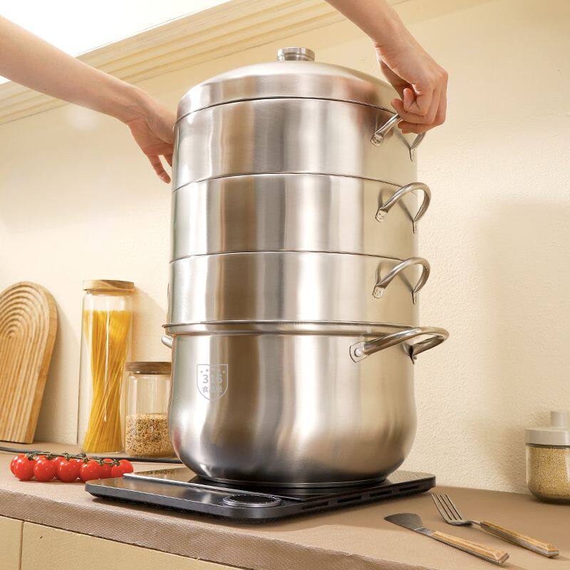 316蒸锅特厚不锈钢蒸锅家用三层多层无孔不串味蒸笼蒸电磁炉通用