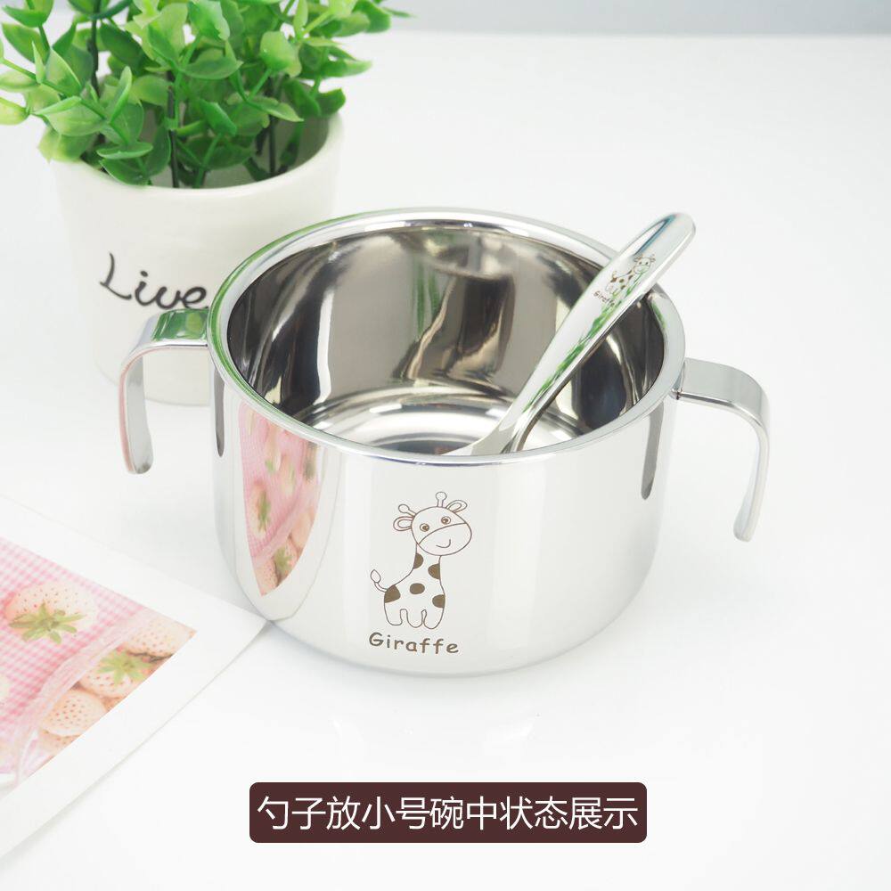 316不锈钢儿童饭碗幼儿园卡通家用双层加厚防烫防摔带耳可爱带盖