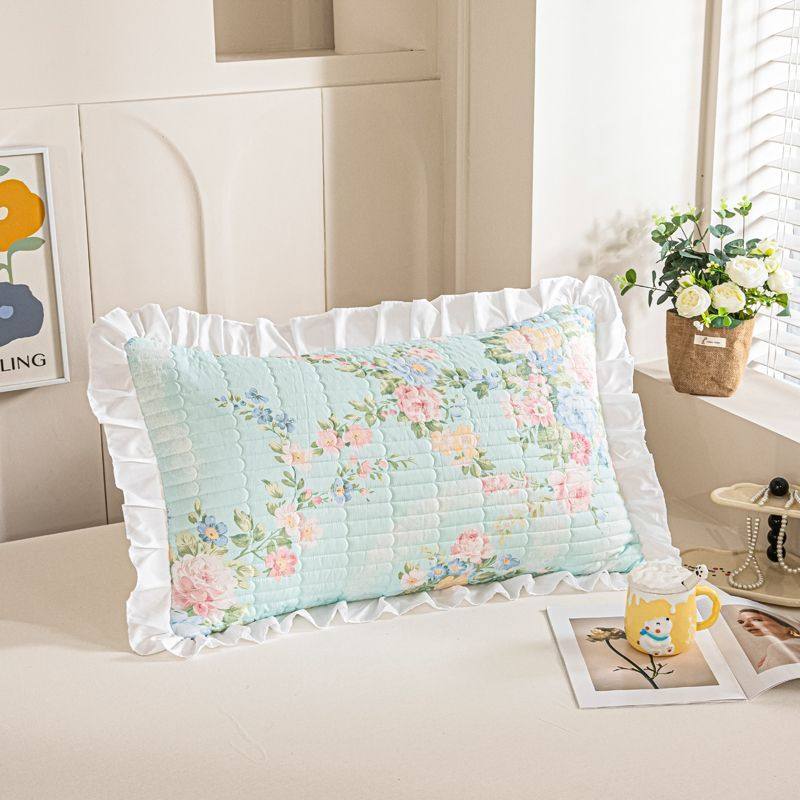 纯棉加厚韩版枕套小清新夹棉花边单人48x74一对四季款家用枕头套