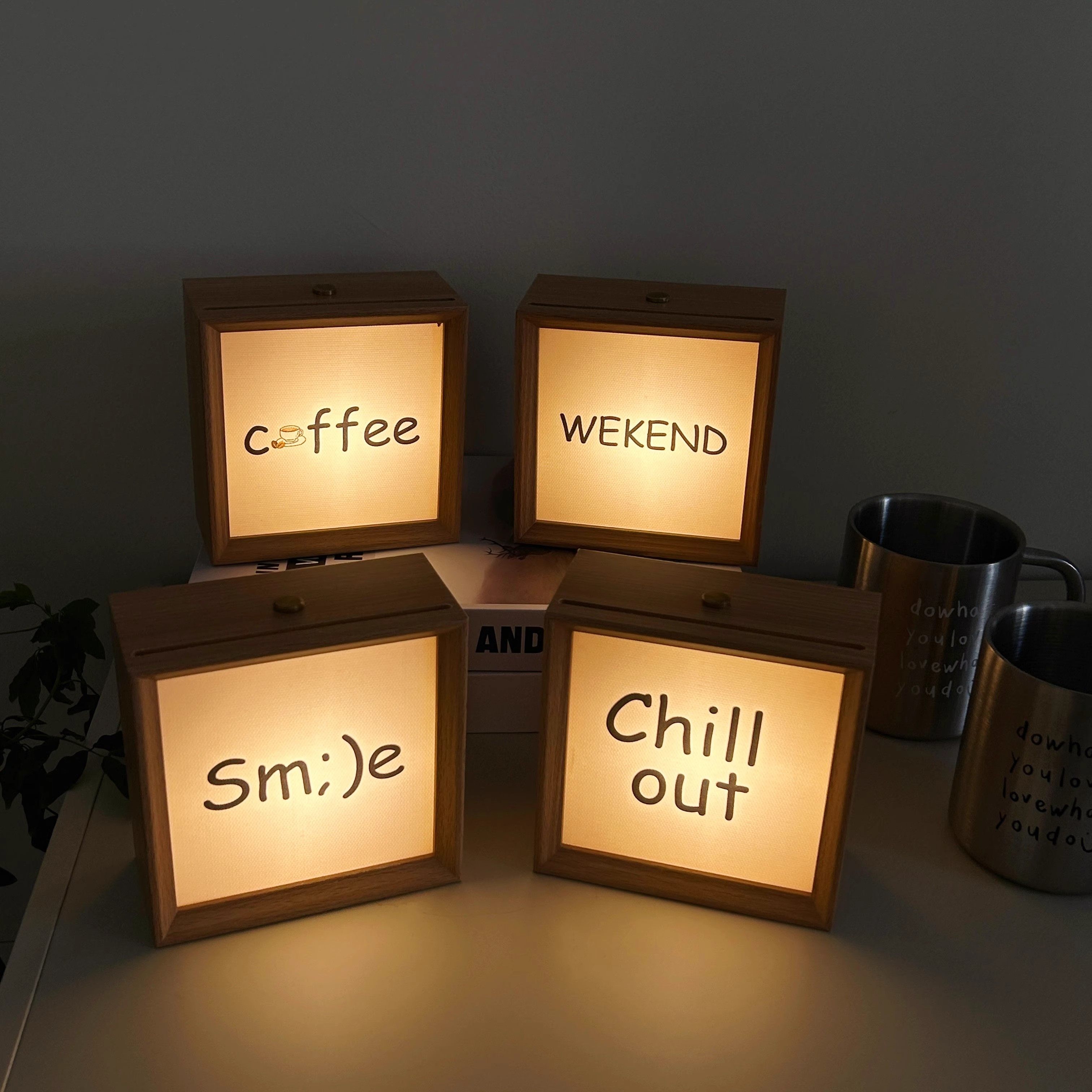 中古风咖啡店装饰摆件心情桌面灯木质氛围灯卧室床头摆件生日礼物,家居饰品,相框/画框,淘宝优惠券,粉丝福利购,淘宝优惠卷