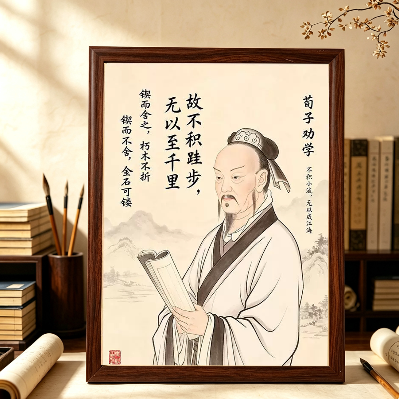 荀子劝学摆件画像儒家圣人相框
