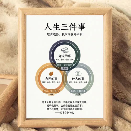 人生就三事停止内耗木质相框摆台