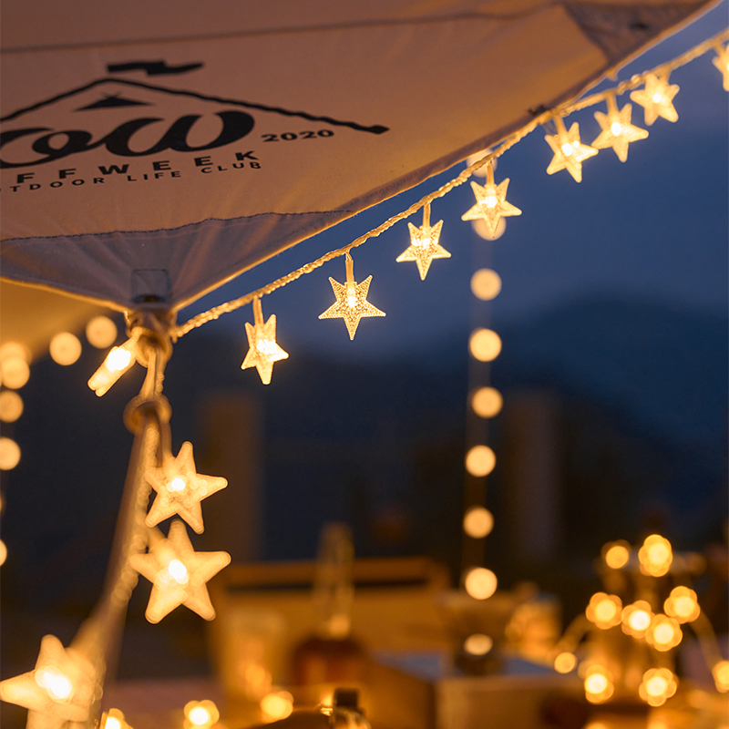 露营灯串灯氛围灯彩灯 太阳能户外帐篷天幕星星闪灯泡带lYed满天