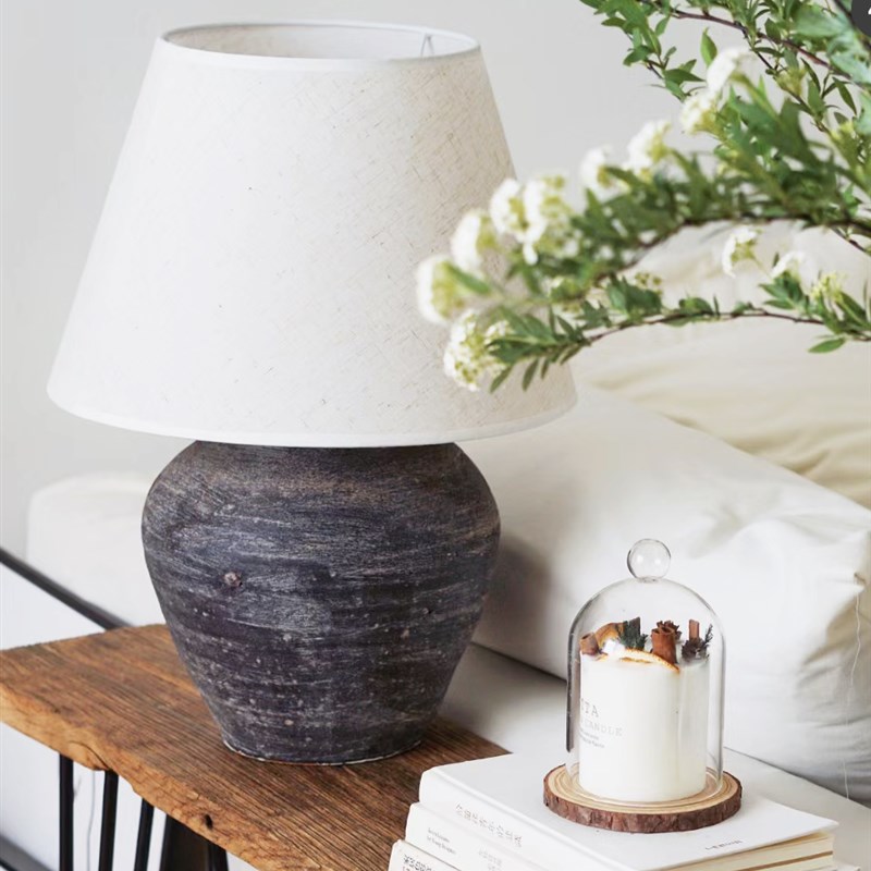 粗陶新中式复古日式侘寂风装饰家居台面民L宿摆件插干花陶瓷花瓶