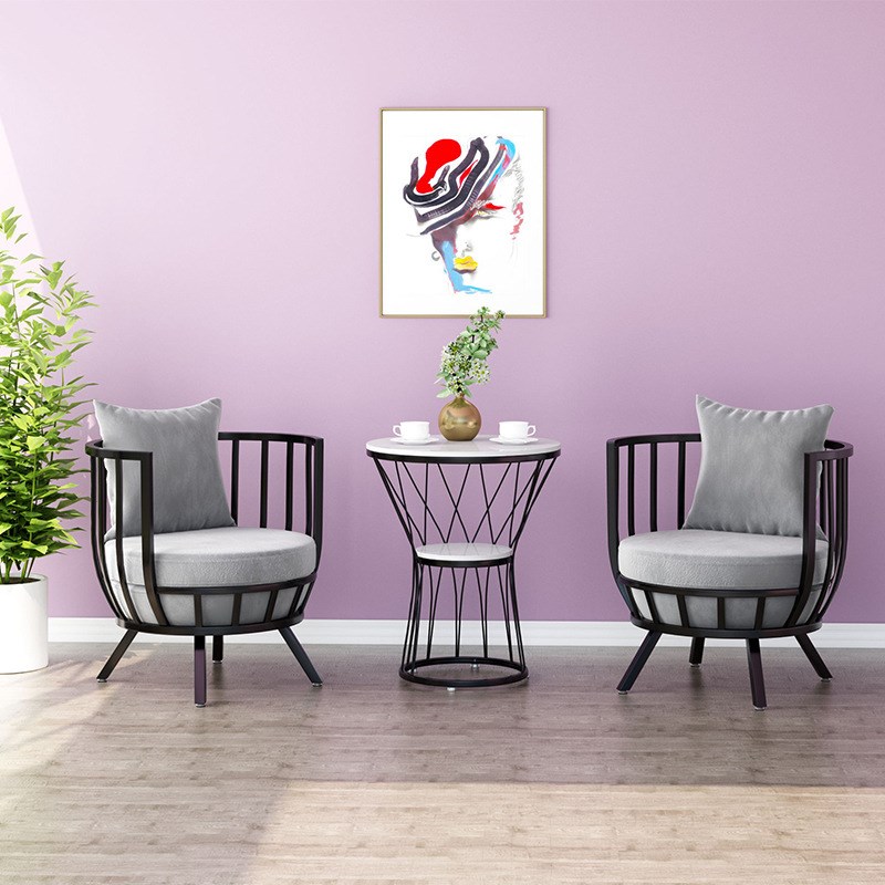 简约客厅茶几 轻奢阳p台卧室小桌子 铁艺圆几 北欧大理石沙发边几