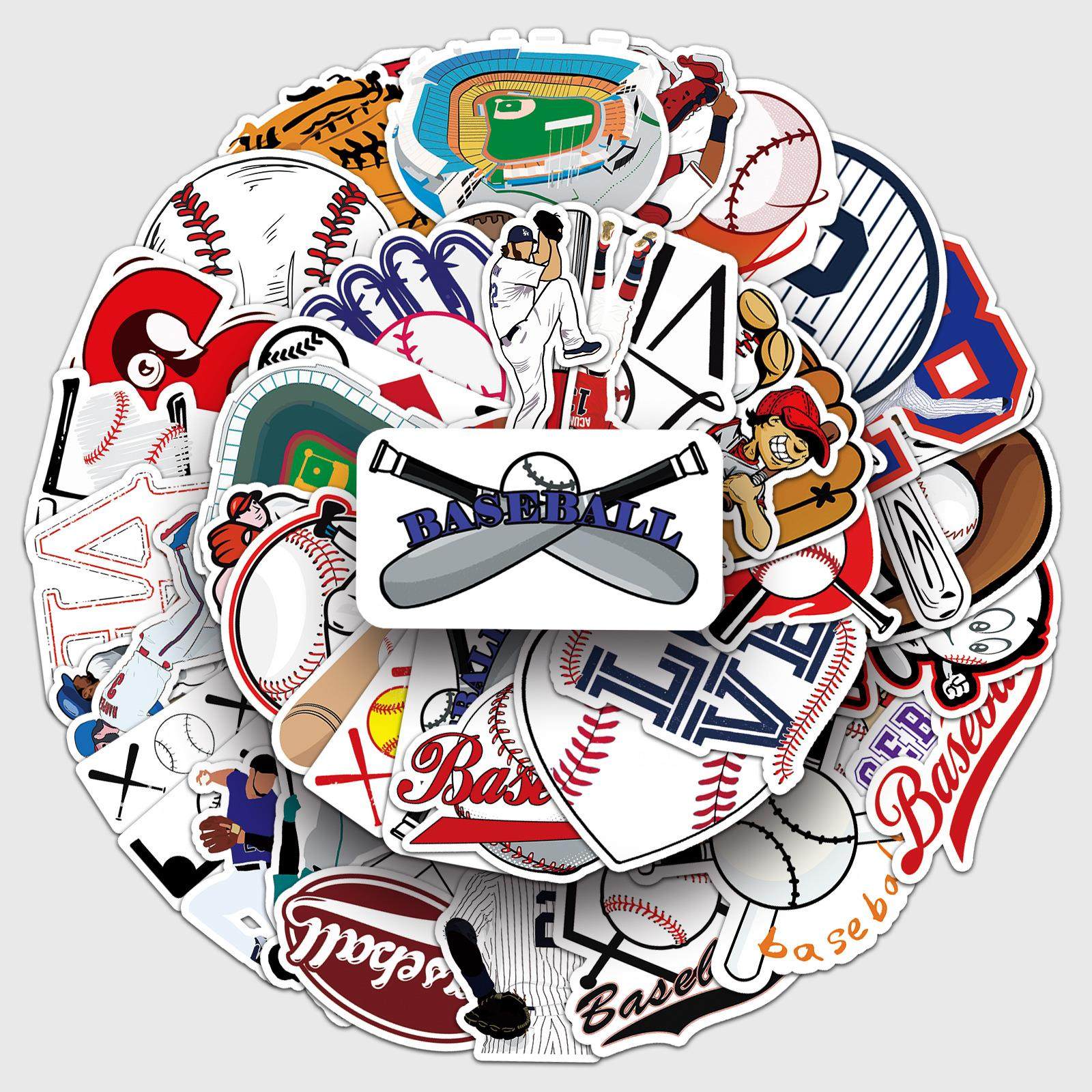 50张棒球涂鸦个性跨境运动咕卡手账体育DIY滑板行李箱贴纸防水
