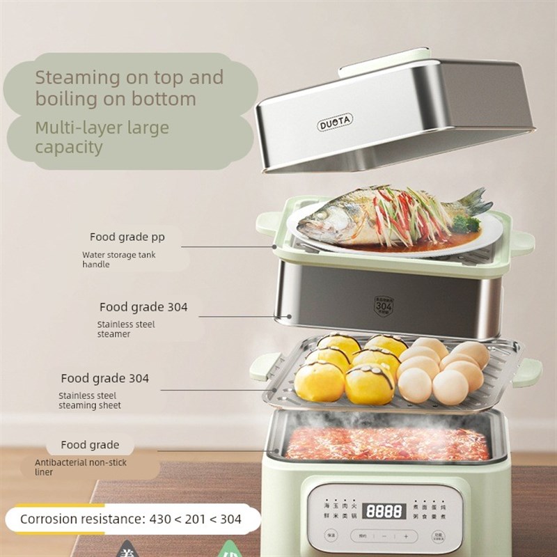 臻米适用电蒸锅i多功能家用三层蒸煮炖一体锅不锈钢早餐机2025新