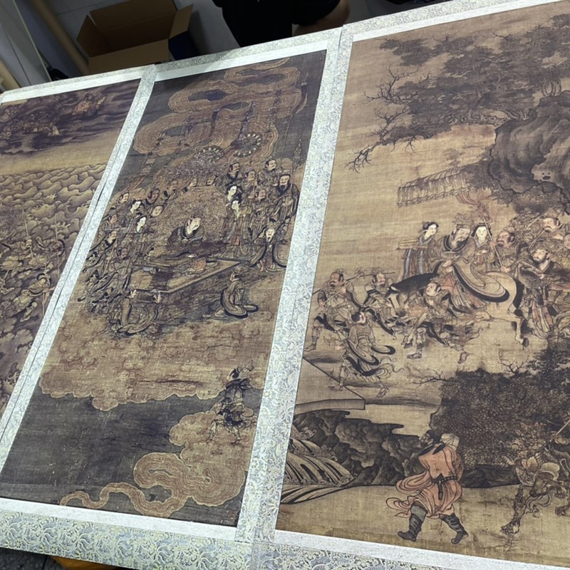 传吴道子 三官图轴 唐代道天官地官水官工笔人物道释画参考素材