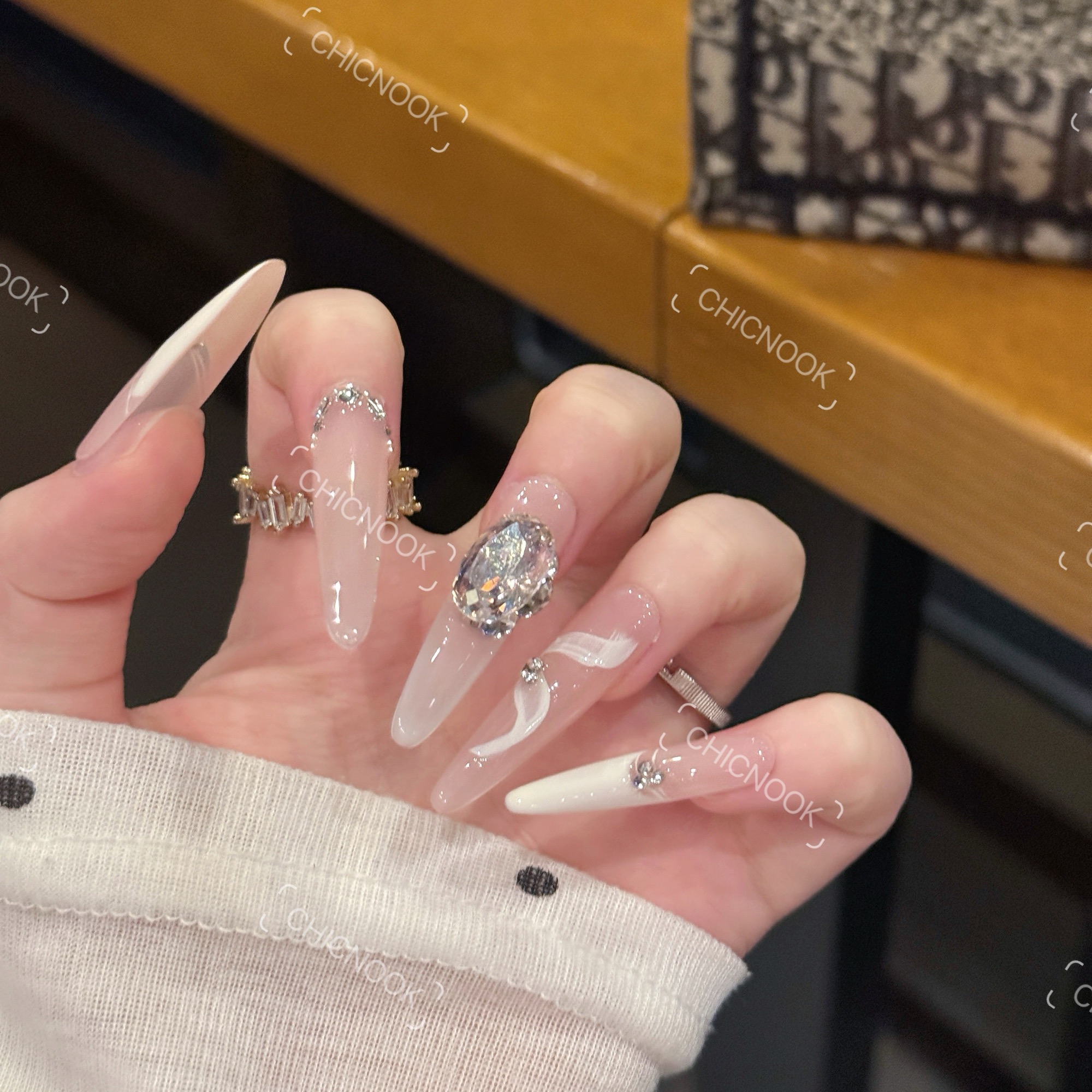 【白玉之境】原创款请勿盗图 纯欲裸色温柔乳白飘带k9钻美甲