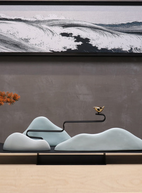 新中式现a代轻奢禅意铁艺陶瓷艺术品摆件客厅电视柜玄关酒柜装饰