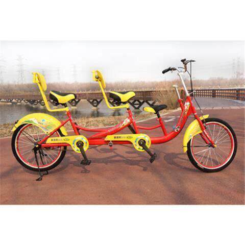 亲子双人自行车 情侣两人骑前后带小孩四人车家庭风景区观光车旅