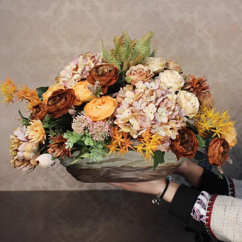 轻奢彷真花艺摆件套装覆古假花装饰花绢花摆设客厅餐桌插花卉家饰