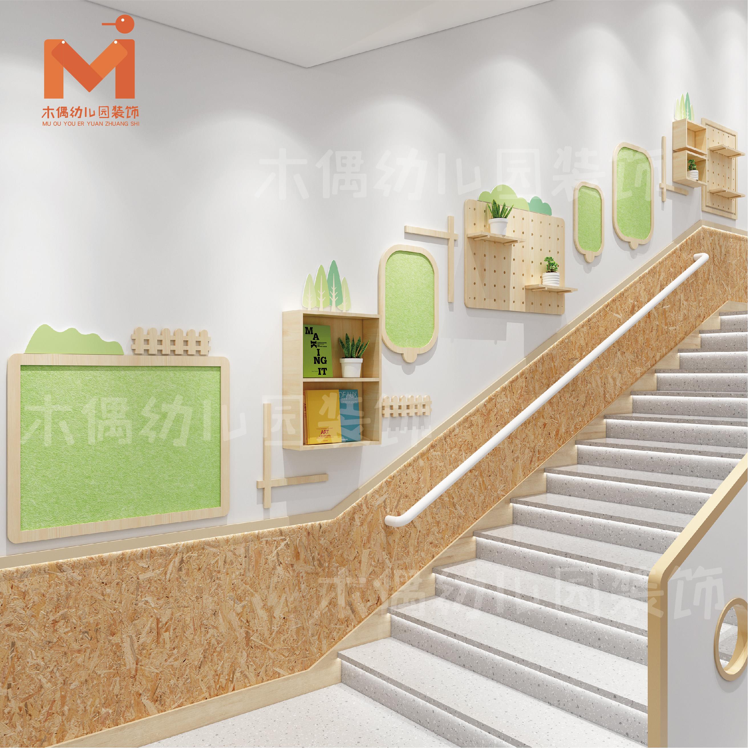 实木幼儿园展示栏摆台洞洞板楼梯文化墙环创装饰立体框简约毛毡
