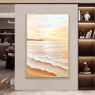 大芬油画村手绘高级感肌理客厅装饰厅挂画日出海滩背景壁画成品