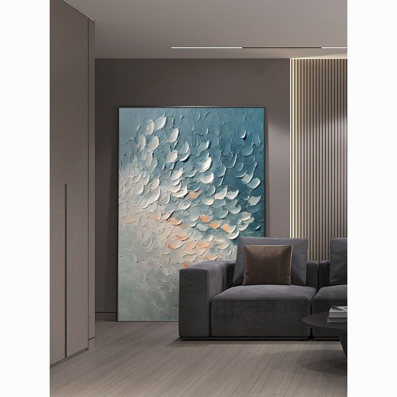 蓝色抽象大芬村手绘油画现代简约高级感客厅装饰画玄关挂画肌,家居饰品,油画,淘宝优惠券,粉丝福利购,淘宝优惠卷